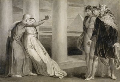 Tiriel Supporting the Dying Myratana and Cursing His Sons by William Blake